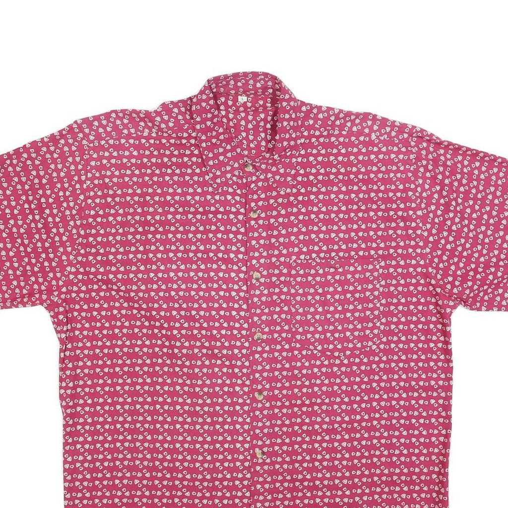 Mens Red & White Pattern Cotton Blend Shirt L Casual Summer Button Up Short