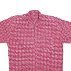 Mens Red & White Pattern Cotton Blend Shirt L Casual Summer Button Up Short