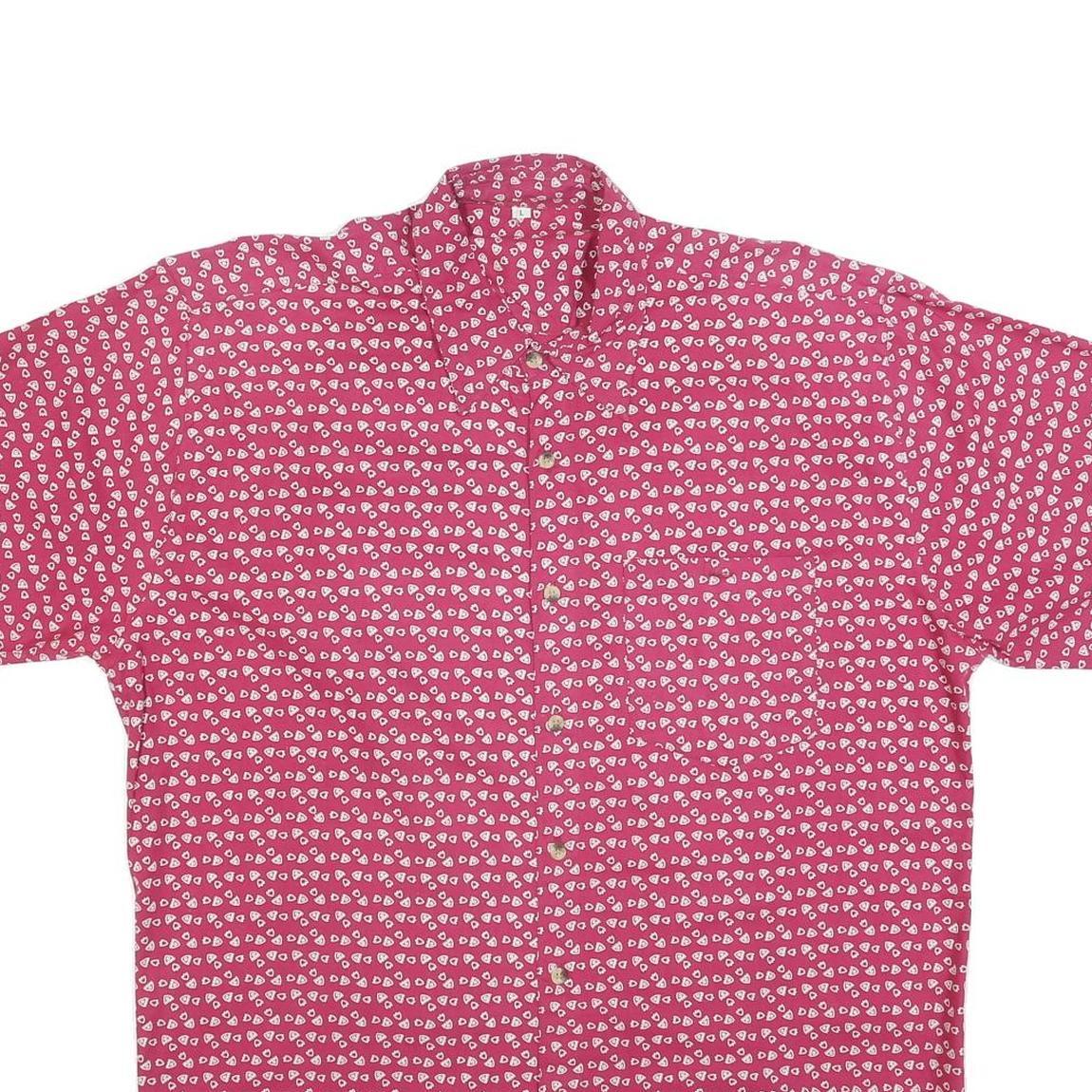 Mens Red & White Pattern Cotton Blend Shirt L Casual Summer Button Up Short