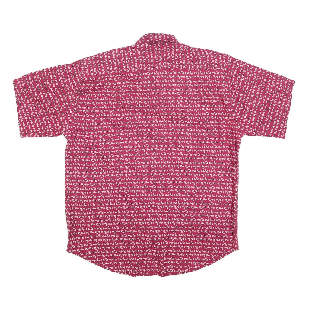 Mens Red & White Pattern Cotton Blend Shirt L Casual Summer Button Up Short