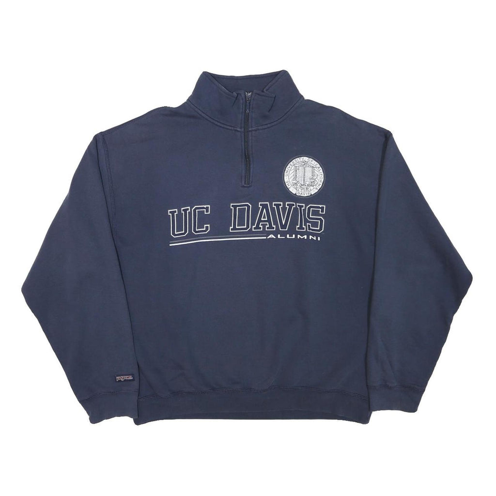 JANSPORT Mens Navy UC Davis Alumni Half Zip Sweatshirt L Cotton Blend Casual