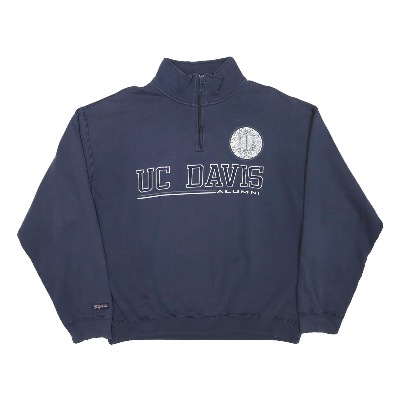 JANSPORT Mens Navy UC Davis Alumni Half Zip Sweatshirt L Cotton Blend Casual