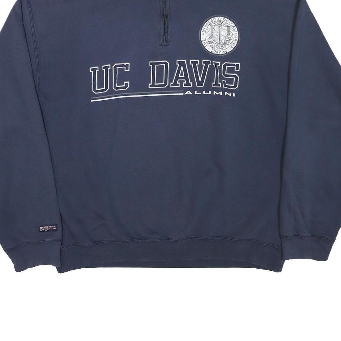 JANSPORT Mens Navy UC Davis Alumni Half Zip Sweatshirt L Cotton Blend Casual