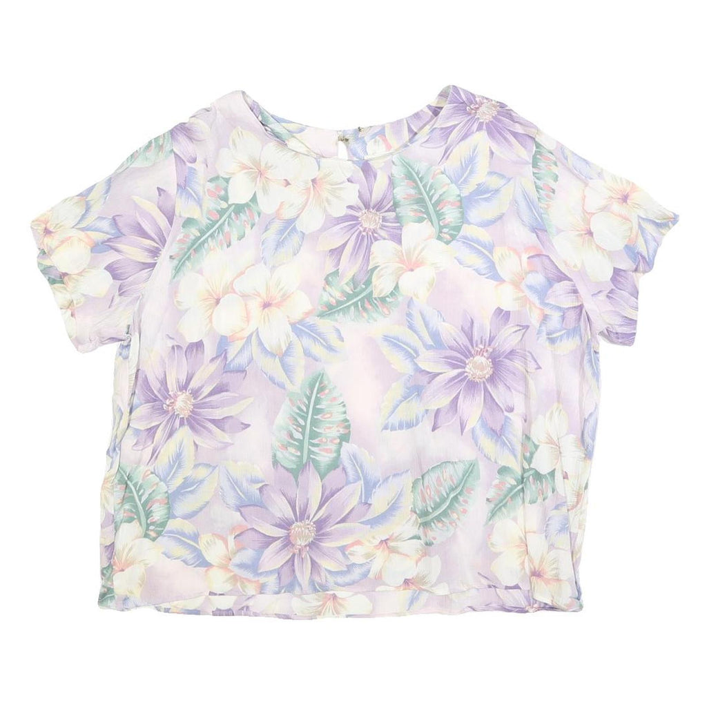 JACLYN SMITH Womens Purple Printed Top Short Sleeve Round Neck XL Rayon Summer