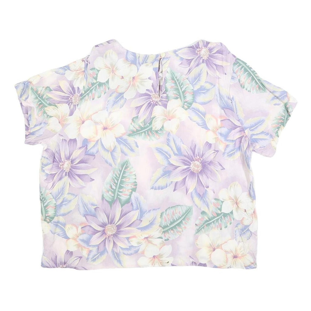 JACLYN SMITH Womens Purple Printed Top Short Sleeve Round Neck XL Rayon Summer