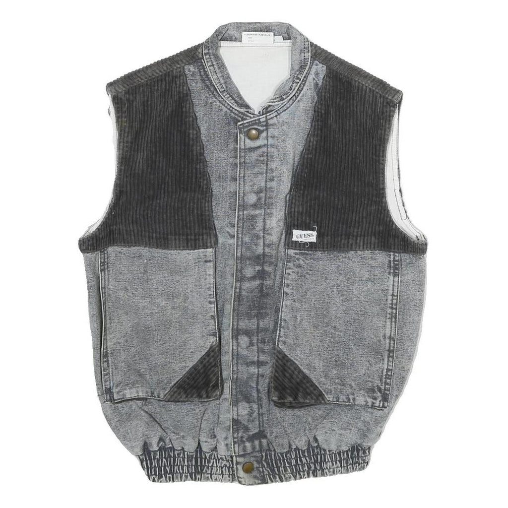 GUESS Mens Grey Black Denim Button Jacket XS Cotton Casual Vest Style