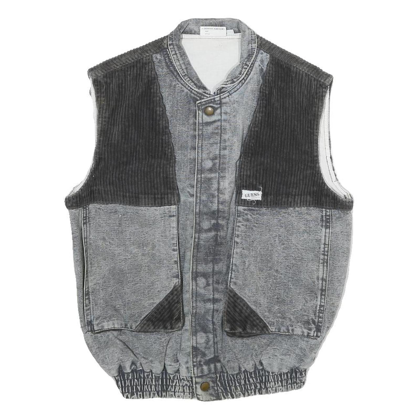 GUESS Mens Grey Black Denim Button Jacket XS Cotton Casual Vest Style