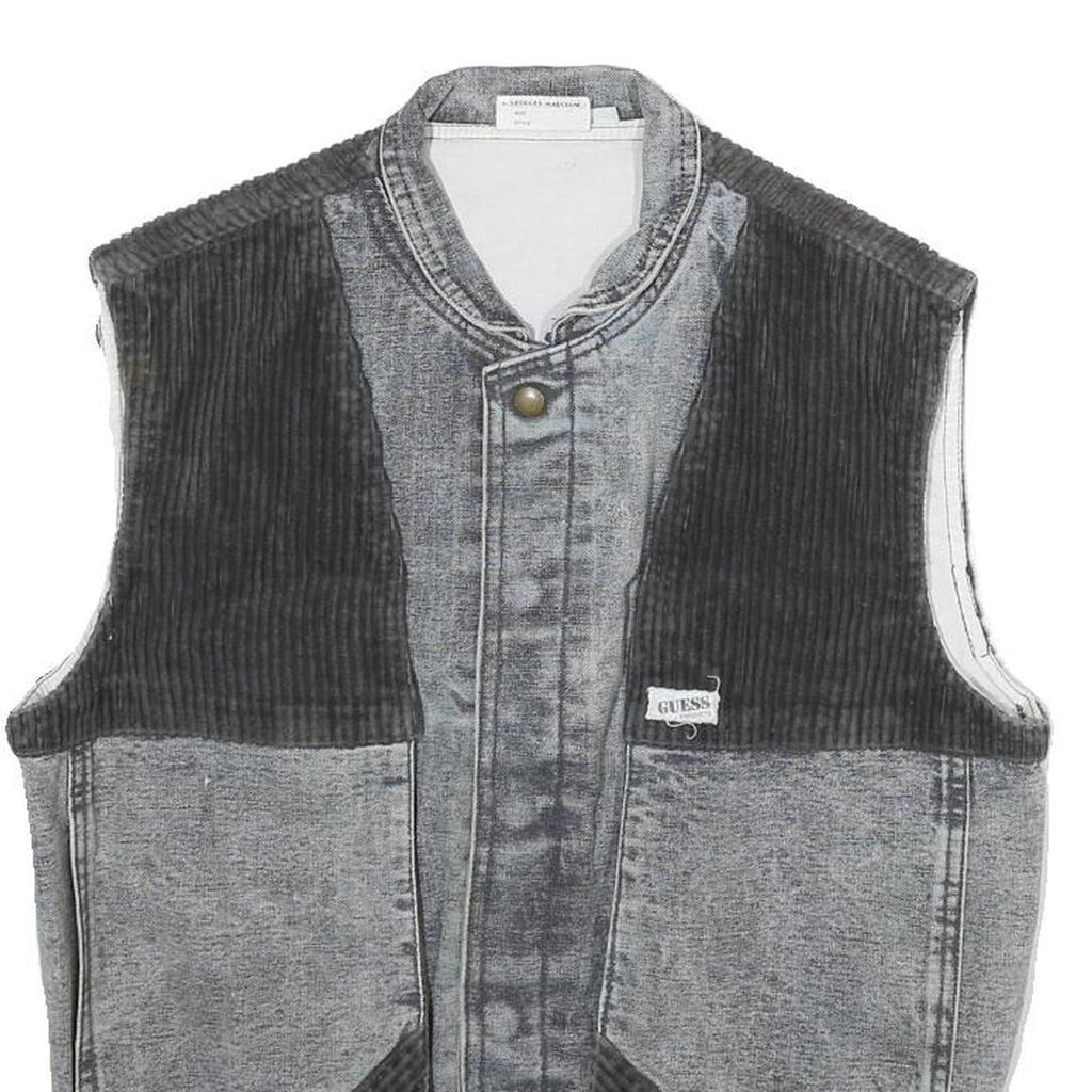 GUESS Mens Grey Black Denim Button Jacket XS Cotton Casual Vest Style