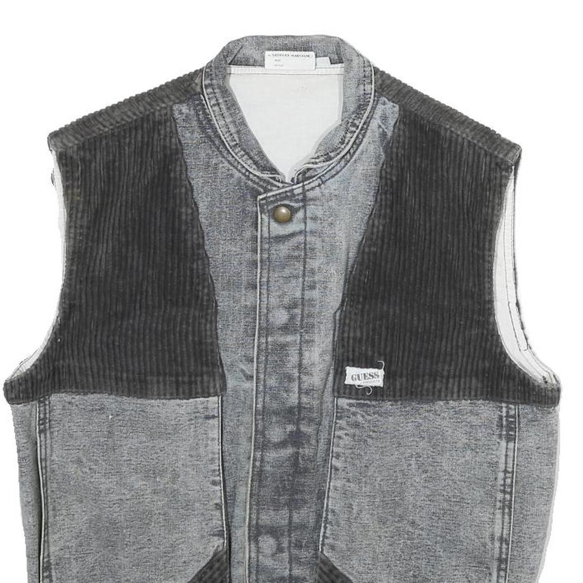 GUESS Mens Grey Black Denim Button Jacket XS Cotton Casual Vest Style