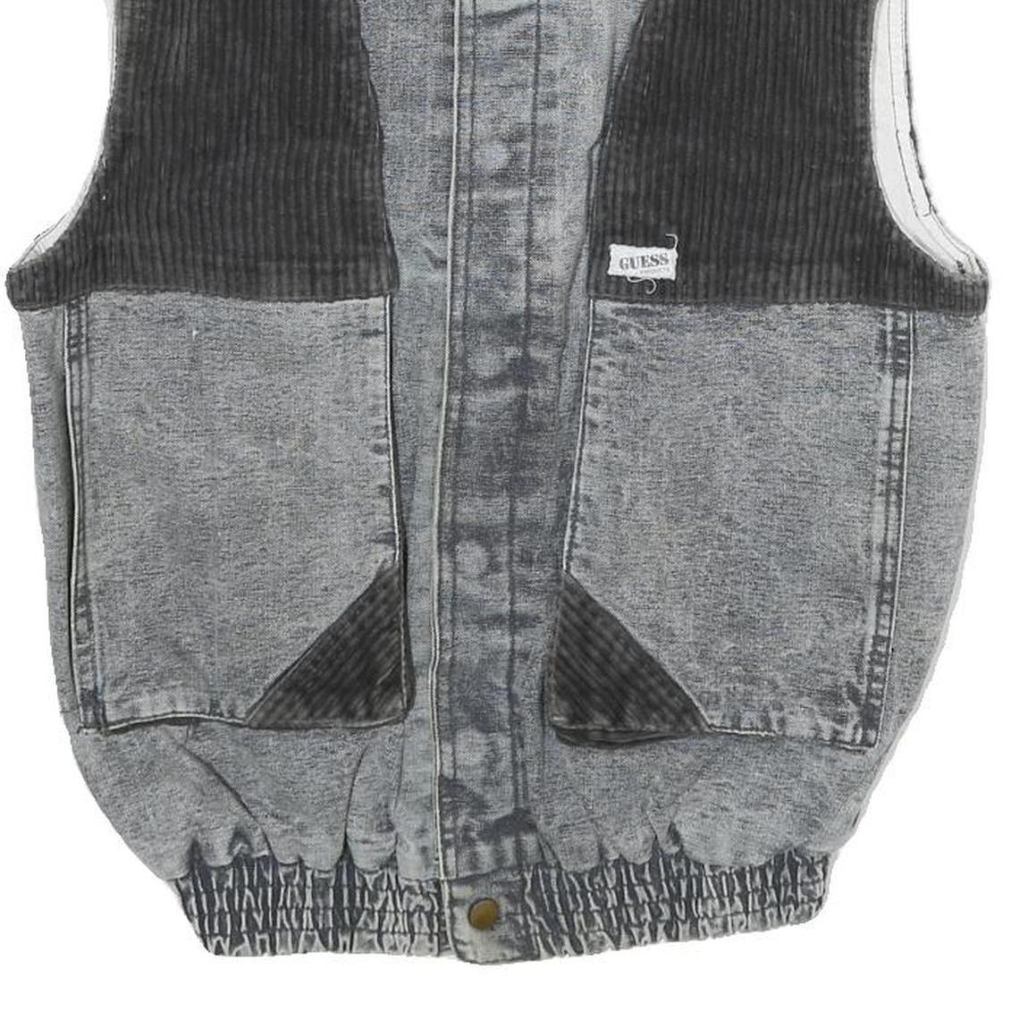 GUESS Mens Grey Black Denim Button Jacket XS Cotton Casual Vest Style