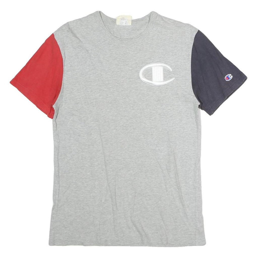 CHAMPION Mens Grey & Red & Navy Modern T-Shirt S Short Sleeve Crew Neck Cotton