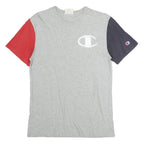CHAMPION Mens Grey & Red & Navy Modern T-Shirt S Short Sleeve Crew Neck Cotton
