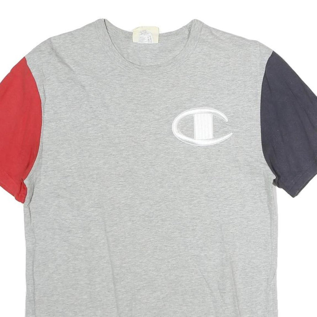 CHAMPION Mens Grey & Red & Navy Modern T-Shirt S Short Sleeve Crew Neck Cotton