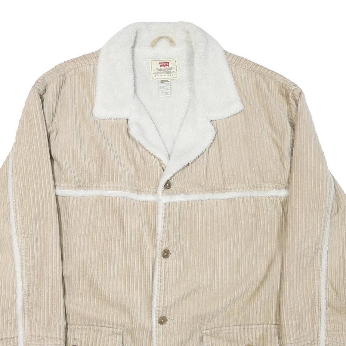 LEVI'S Mens Beige & Cream Button Jacket M Polyester Blend Corduroy Casual
