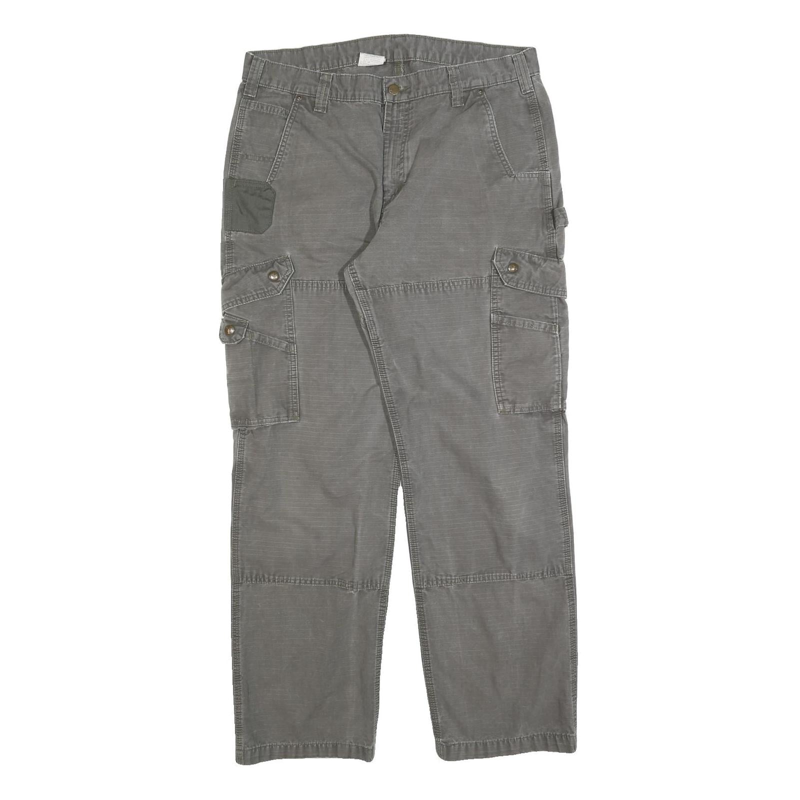 CARHARTT Mens Relaxed Grey Cargo Trousers W36 L32 Cotton Blend Zip Pockets