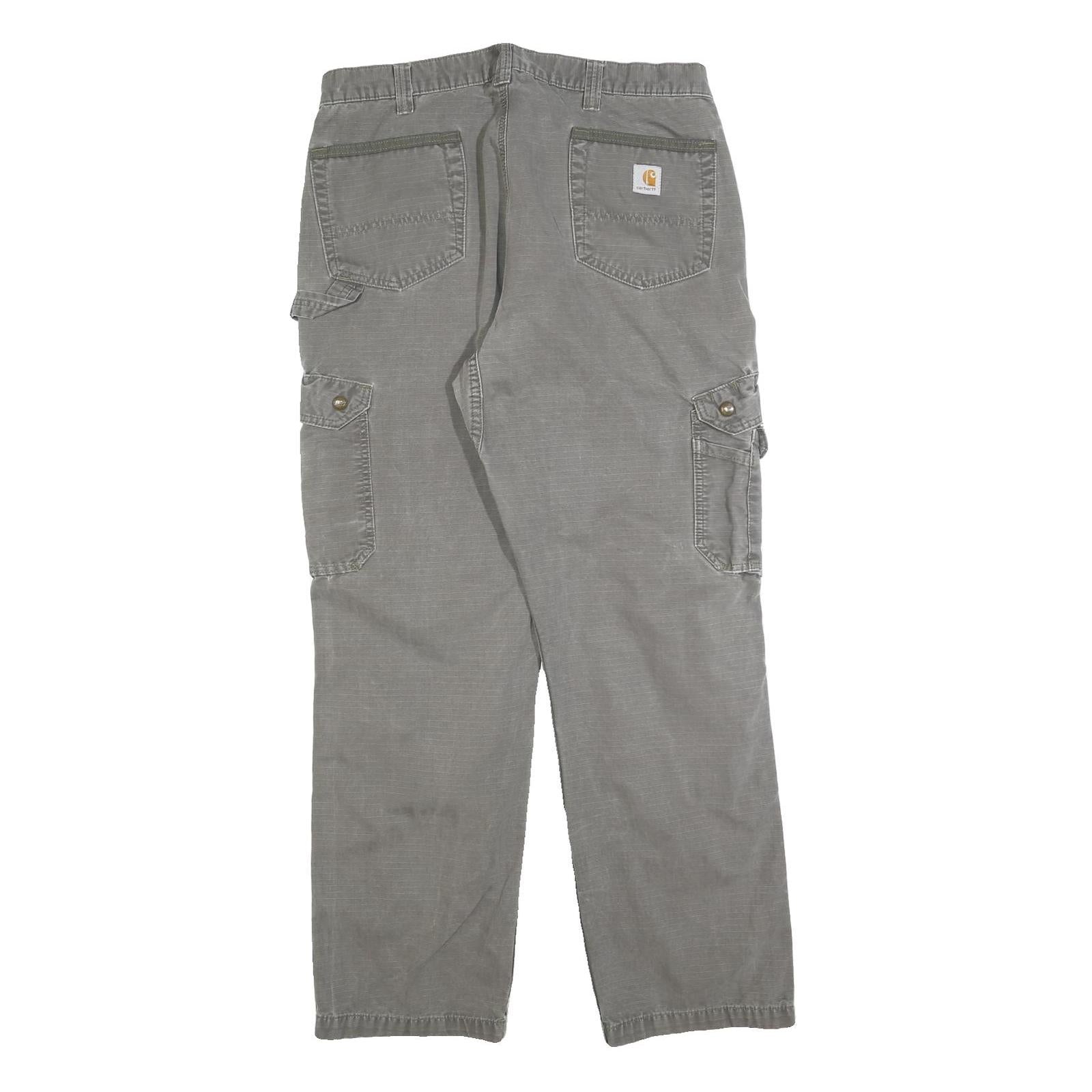 CARHARTT Mens Relaxed Grey Cargo Trousers W36 L32 Cotton Blend Zip Pockets