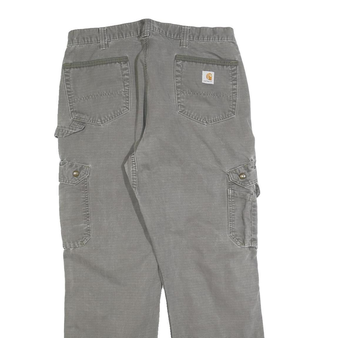CARHARTT Mens Relaxed Grey Cargo Trousers W36 L32 Cotton Blend Zip Pockets