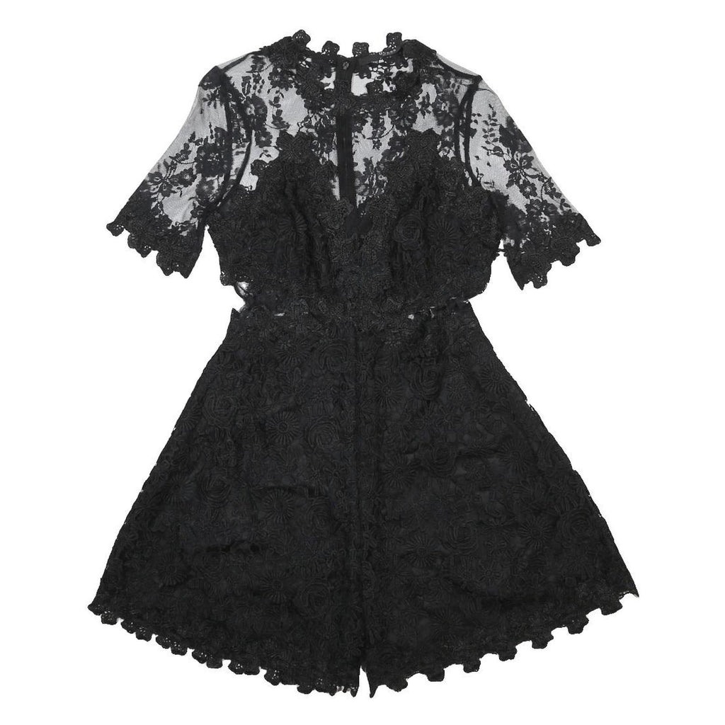 GUESS Womens Black Lace Playsuit M Floral Pattern Zip Closure Short Sleeve
