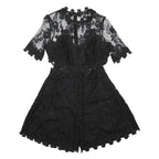GUESS Womens Black Lace Playsuit M Floral Pattern Zip Closure Short Sleeve