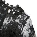 GUESS Womens Black Lace Playsuit M Floral Pattern Zip Closure Short Sleeve