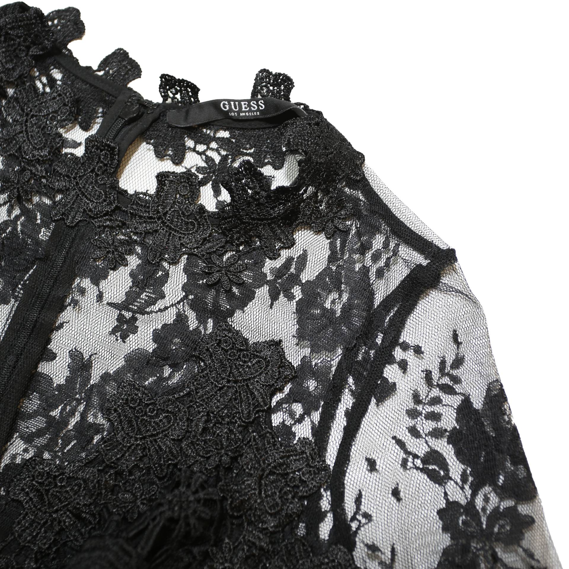 GUESS Womens Black Lace Playsuit M Floral Pattern Zip Closure Short Sleeve