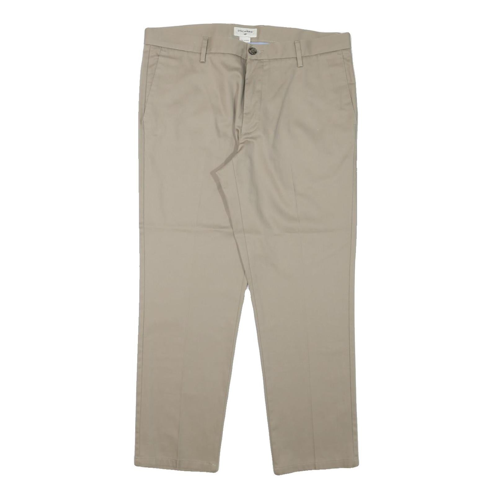 DOCKERS Mens Regular Fit Beige Cotton Blend Straight Leg Trousers W36 L29