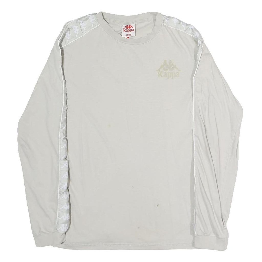 KAPPA Womens White & Cream Long Sleeve Crew Neck Logo T-Shirt L Casual Cotton