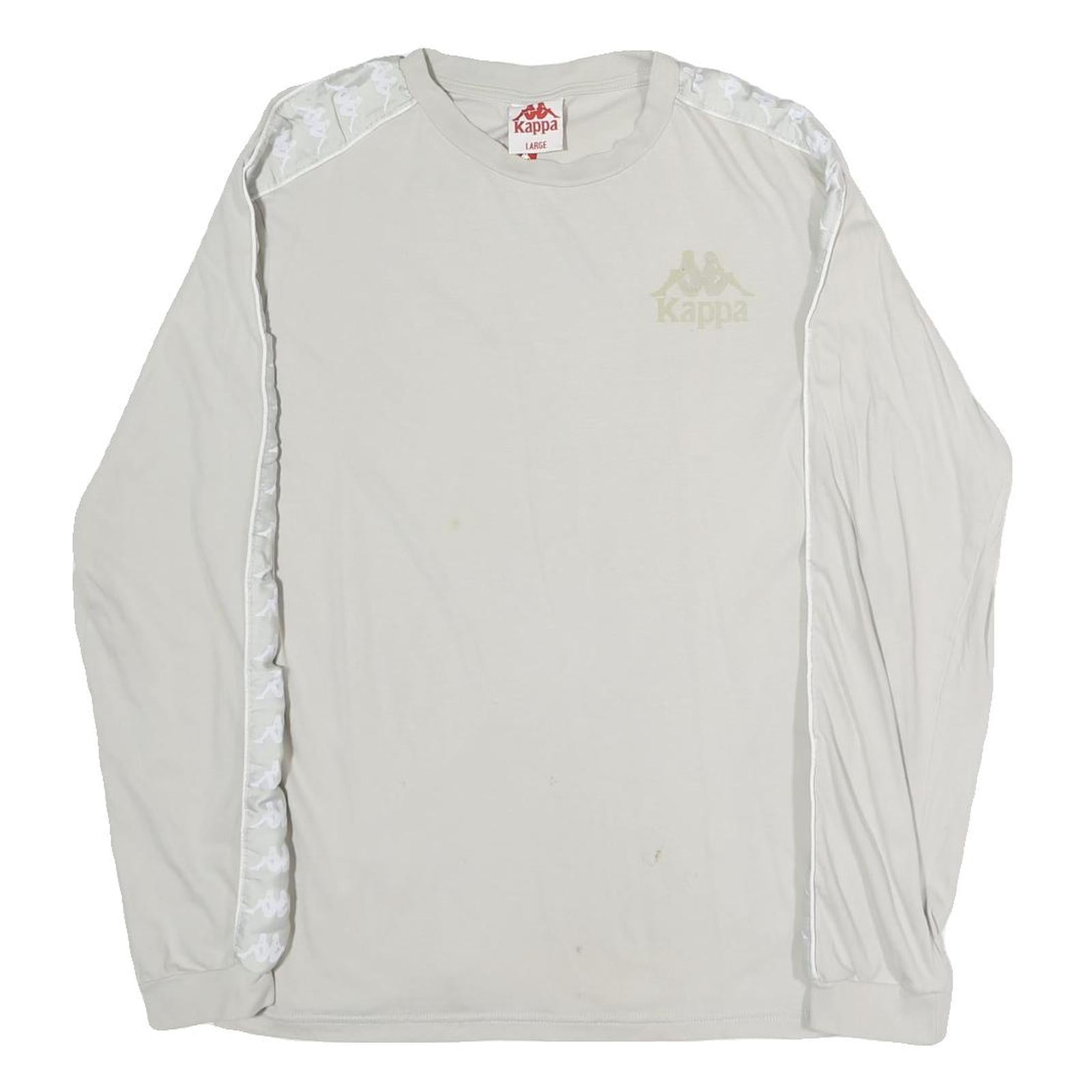 KAPPA Womens White & Cream Long Sleeve Crew Neck Logo T-Shirt L Casual Cotton