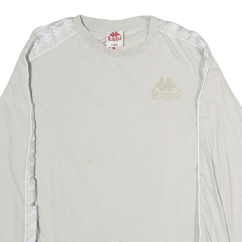 KAPPA Womens White & Cream Long Sleeve Crew Neck Logo T-Shirt L Casual Cotton