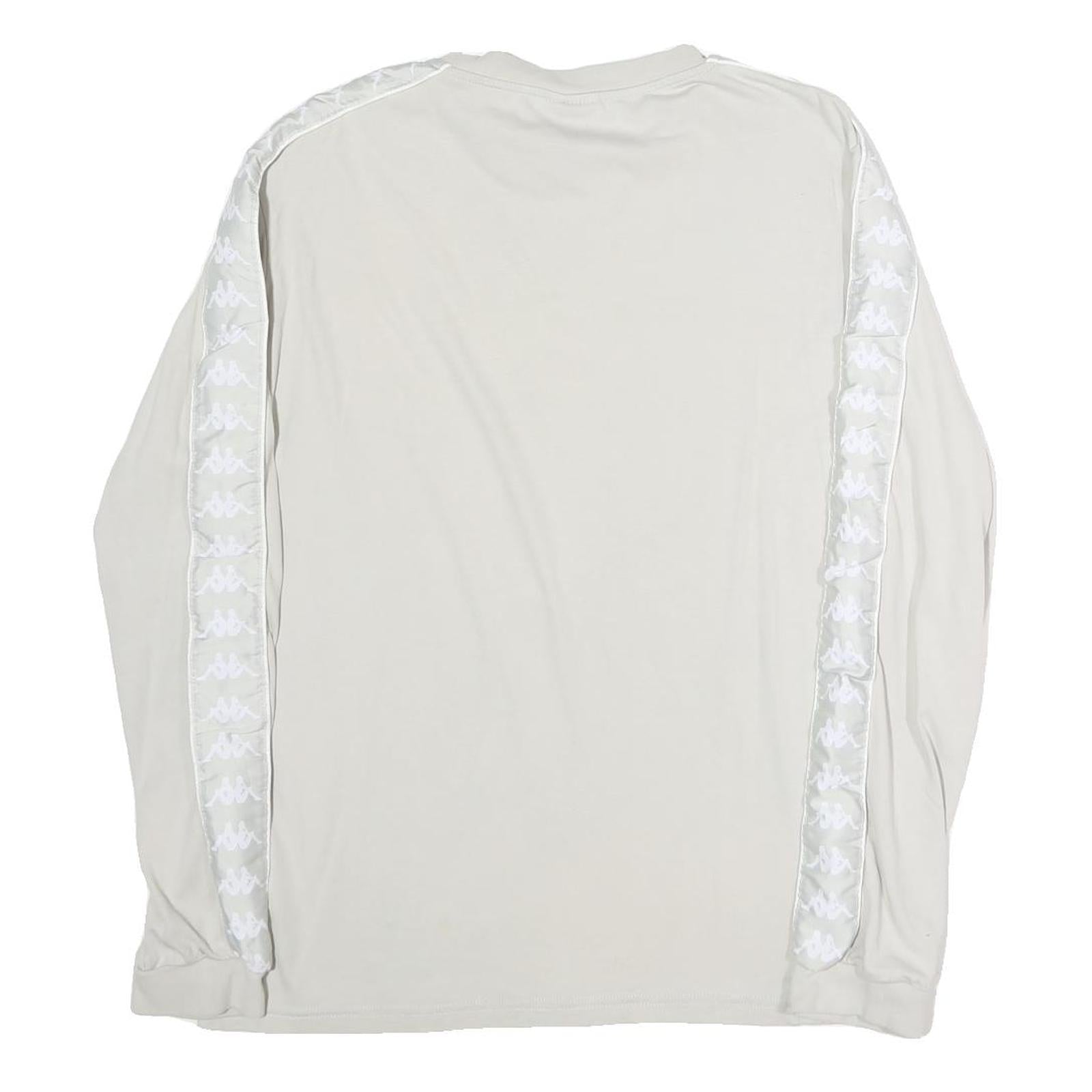 KAPPA Womens White & Cream Long Sleeve Crew Neck Logo T-Shirt L Casual Cotton