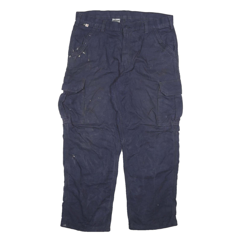 CARHARTT Mens Cotton Blend Navy Relaxed Cargo Trousers W38 L30 Workwear Zip