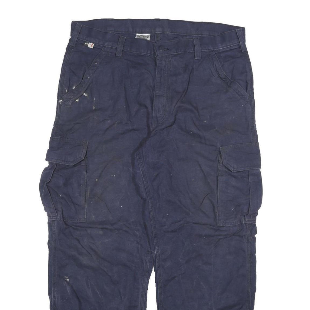 CARHARTT Mens Cotton Blend Navy Relaxed Cargo Trousers W38 L30 Workwear Zip