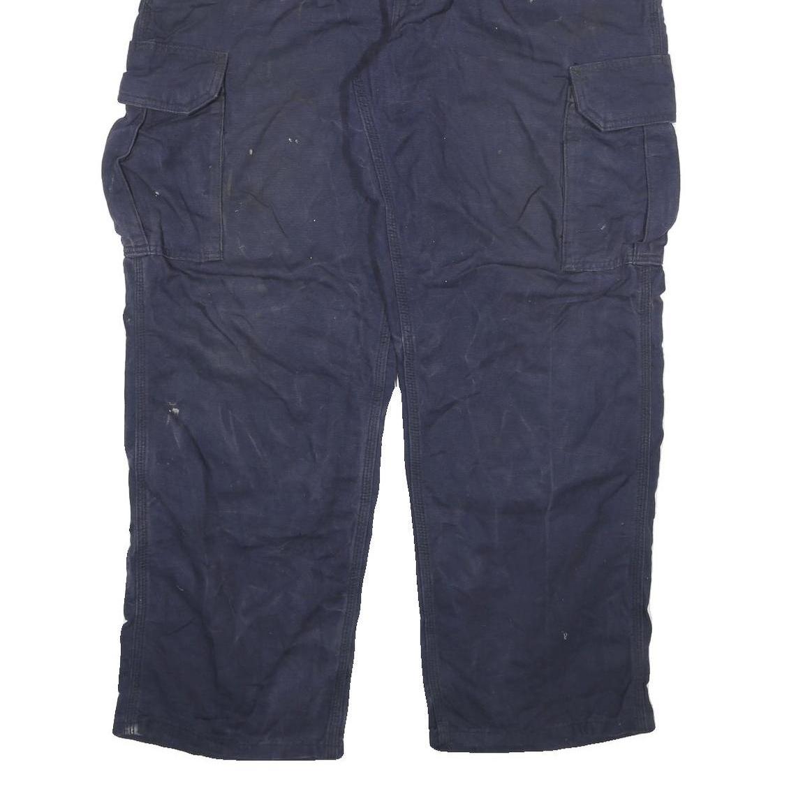 CARHARTT Mens Cotton Blend Navy Relaxed Cargo Trousers W38 L30 Workwear Zip