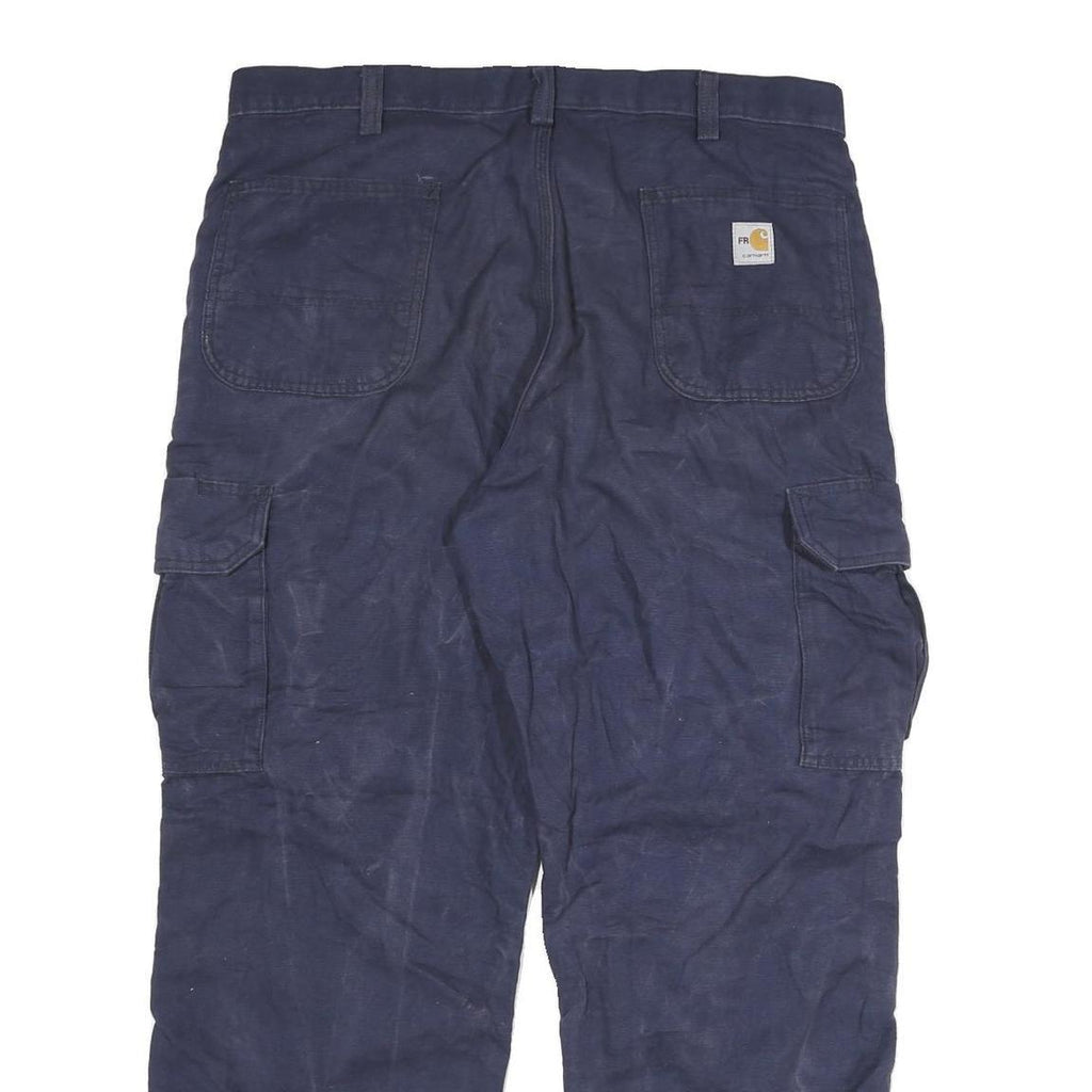 CARHARTT Mens Cotton Blend Navy Relaxed Cargo Trousers W38 L30 Workwear Zip