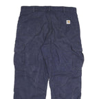 CARHARTT Mens Cotton Blend Navy Relaxed Cargo Trousers W38 L30 Workwear Zip