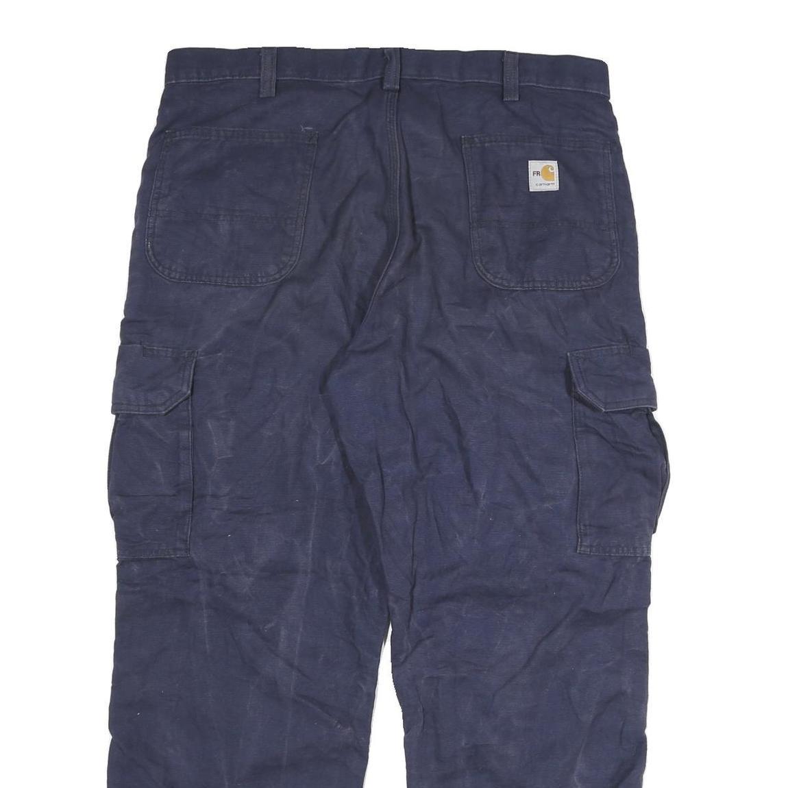 CARHARTT Mens Cotton Blend Navy Relaxed Cargo Trousers W38 L30 Workwear Zip