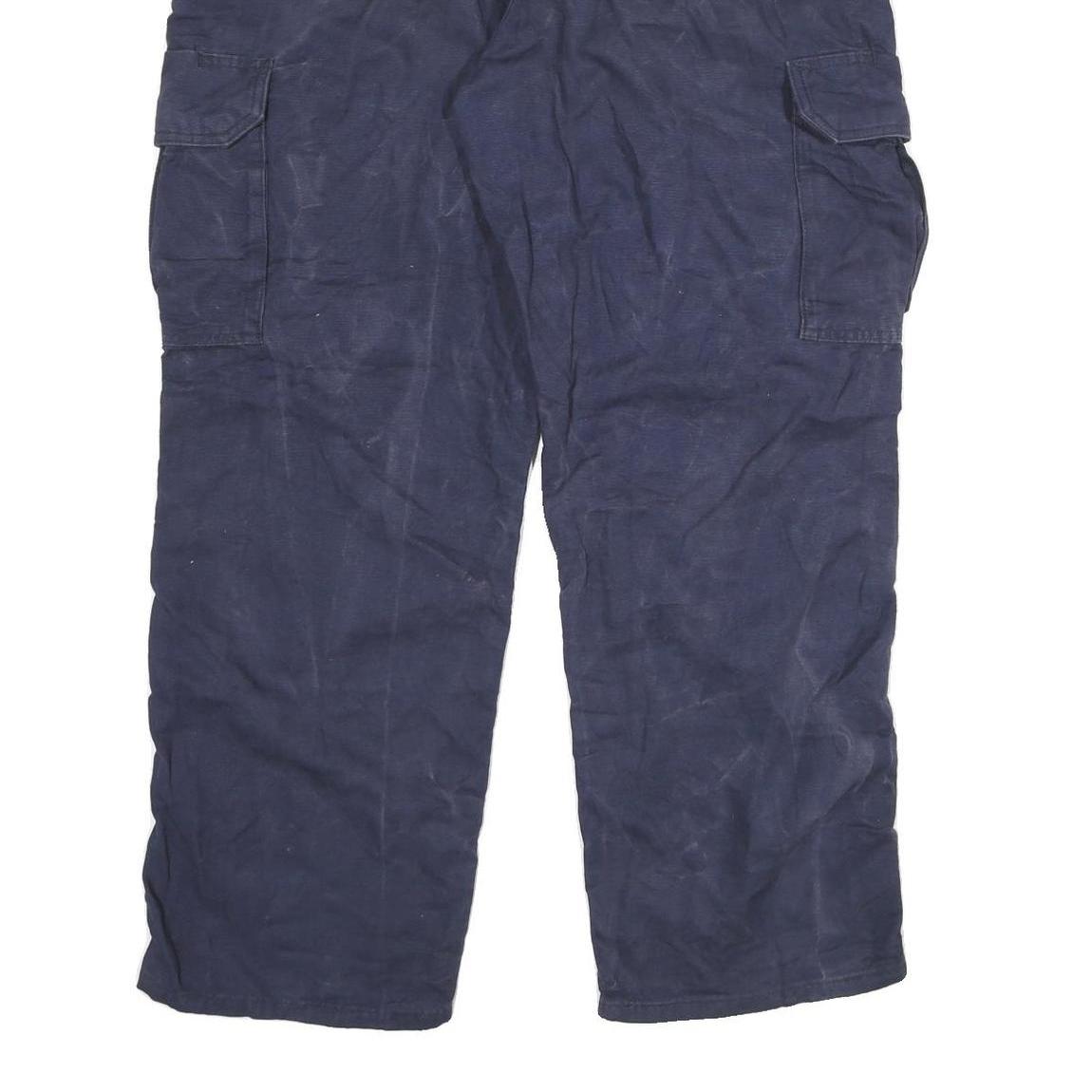 CARHARTT Mens Cotton Blend Navy Relaxed Cargo Trousers W38 L30 Workwear Zip