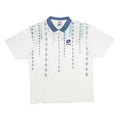 LOTTO Mens White & Blue Geometric Pattern Short Sleeve Polo Shirt L Cotton