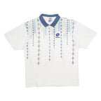 LOTTO Mens White & Blue Geometric Pattern Short Sleeve Polo Shirt L Cotton