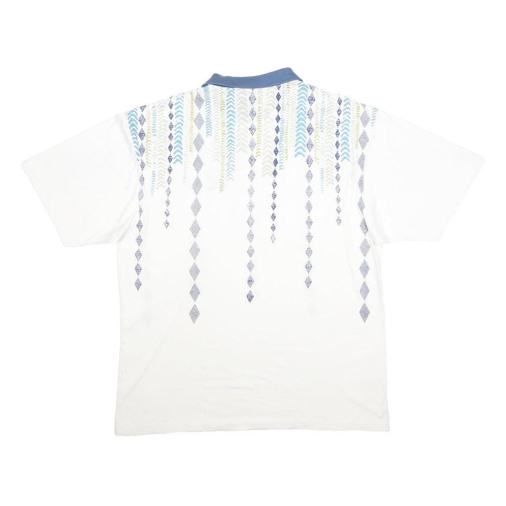 LOTTO Mens White & Blue Geometric Pattern Short Sleeve Polo Shirt L Cotton