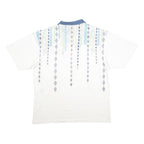 LOTTO Mens White & Blue Geometric Pattern Short Sleeve Polo Shirt L Cotton
