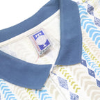 LOTTO Mens White & Blue Geometric Pattern Short Sleeve Polo Shirt L Cotton