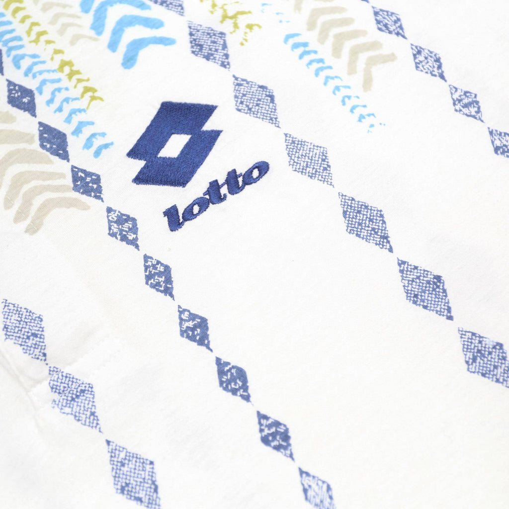 LOTTO Mens White & Blue Geometric Pattern Short Sleeve Polo Shirt L Cotton