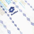 LOTTO Mens White & Blue Geometric Pattern Short Sleeve Polo Shirt L Cotton