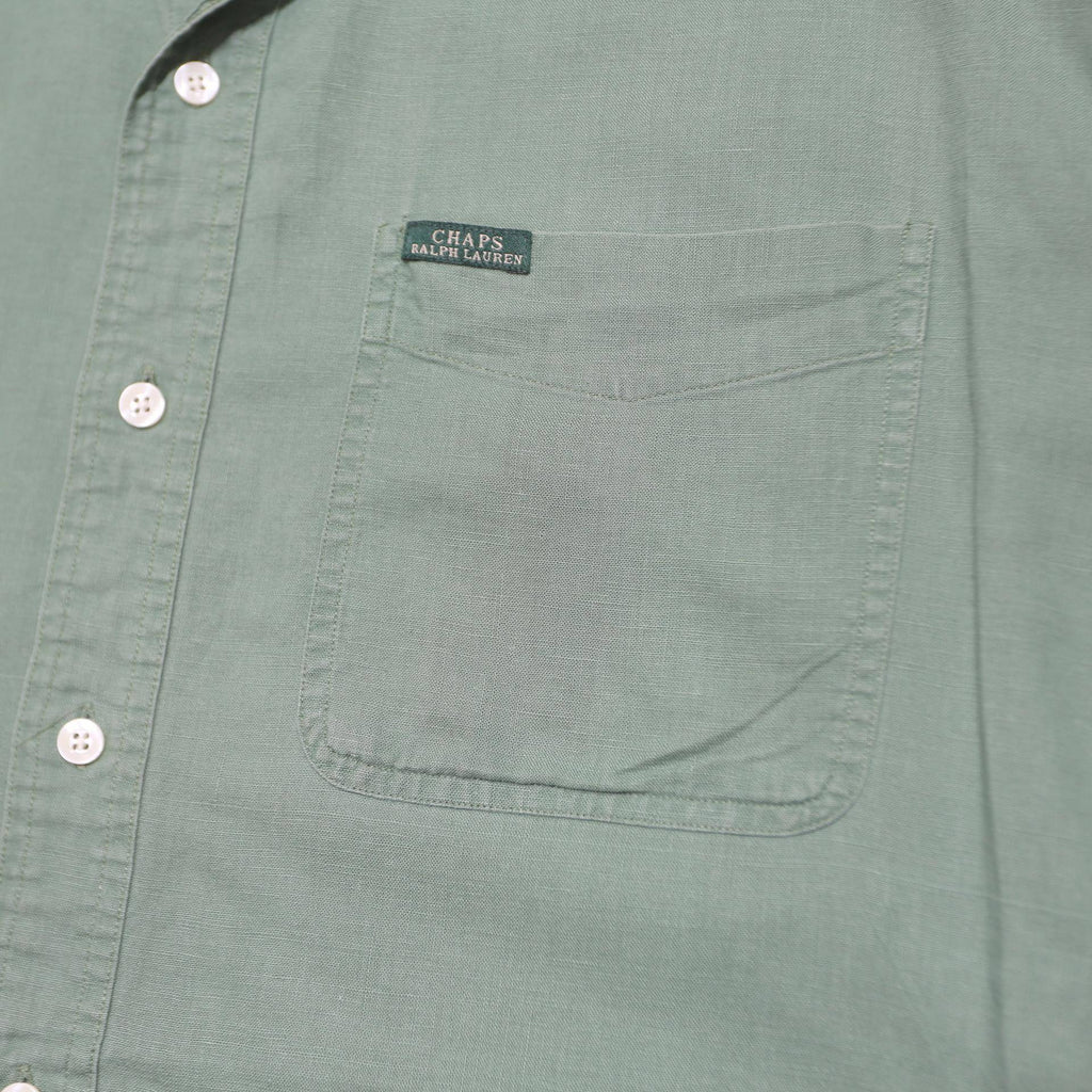 CHAPS RALPH LAUREN Mens Green Short Sleeve Cotton Shirt L Casual Relaxed Fit