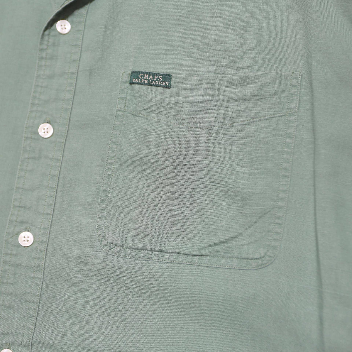 CHAPS RALPH LAUREN Mens Green Short Sleeve Cotton Shirt L Casual Relaxed Fit