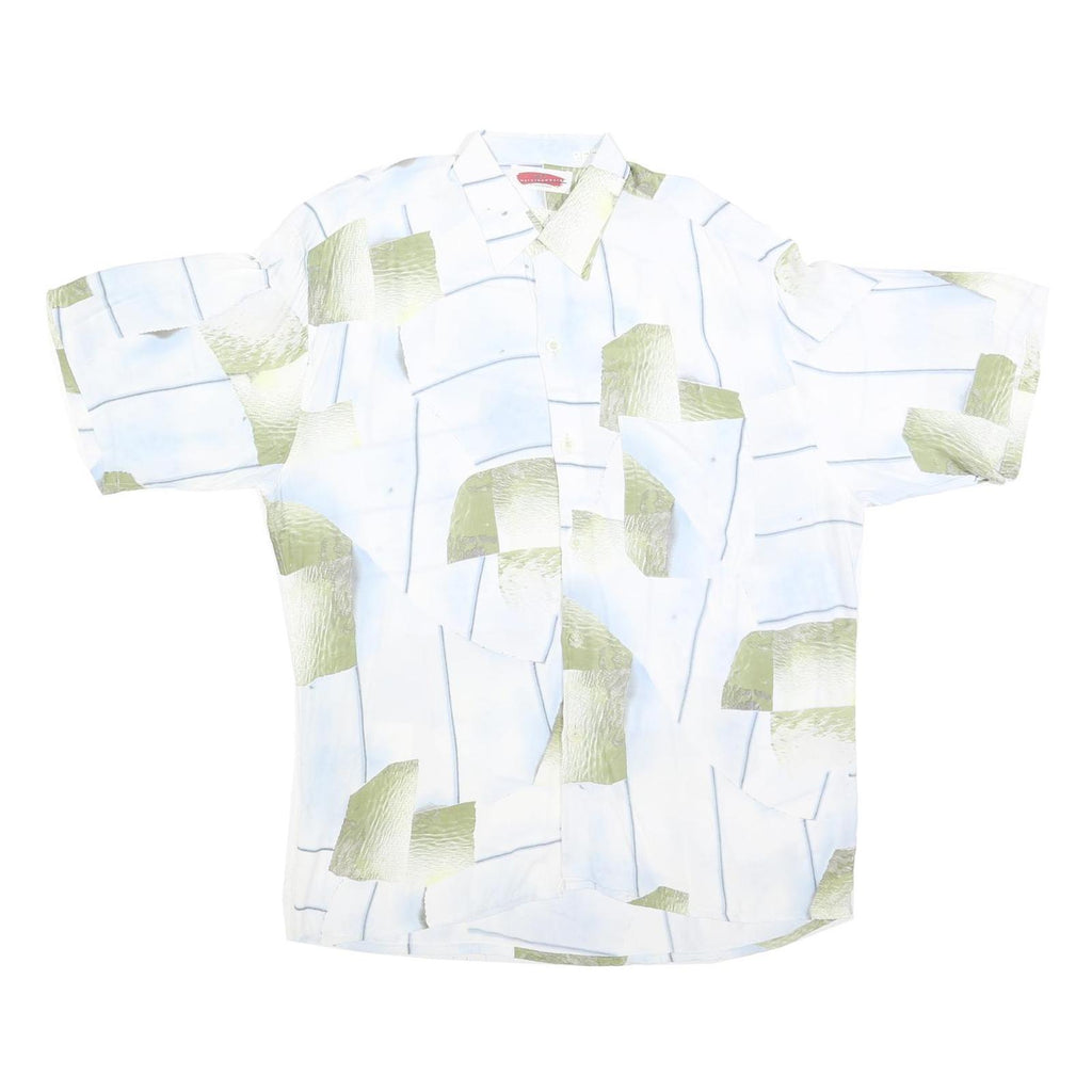 MARC THOMBARD Mens White & Green Abstract Print Shirt L Polyester Blend Casual