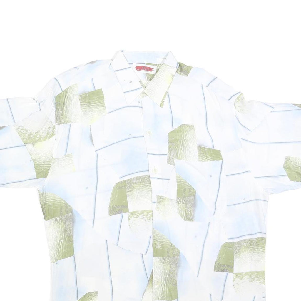 MARC THOMBARD Mens White & Green Abstract Print Shirt L Polyester Blend Casual