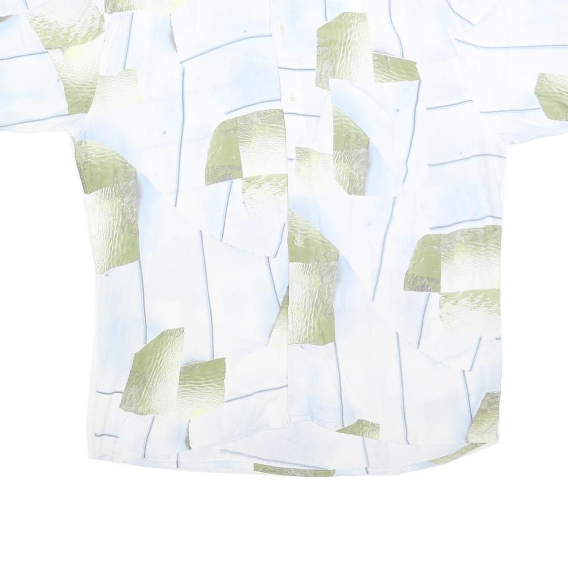 MARC THOMBARD Mens White & Green Abstract Print Shirt L Polyester Blend Casual