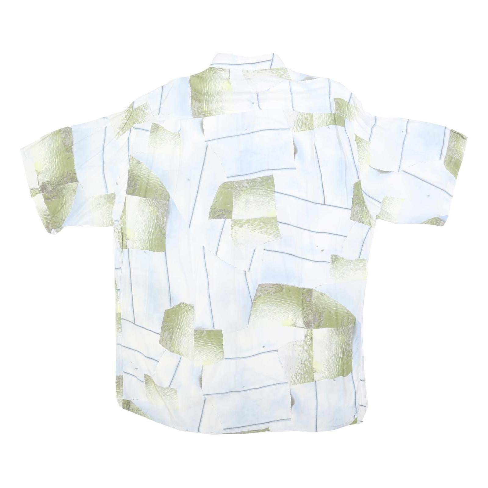 MARC THOMBARD Mens White & Green Abstract Print Shirt L Polyester Blend Casual